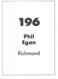 1990 Select AFL Stickers #196 Phil Egan Back
